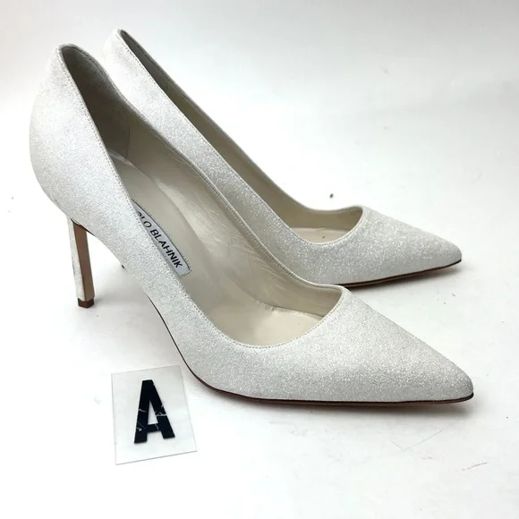 MANOLO BLAHNIK White glitter BB pumps sz 8 - Picture 6 of 14